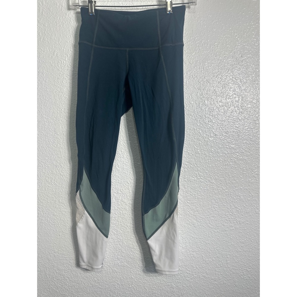Athleta  Salutation Leggings Teal Green White Colorblock Mesh Performance  XS - Picture 3 of 8